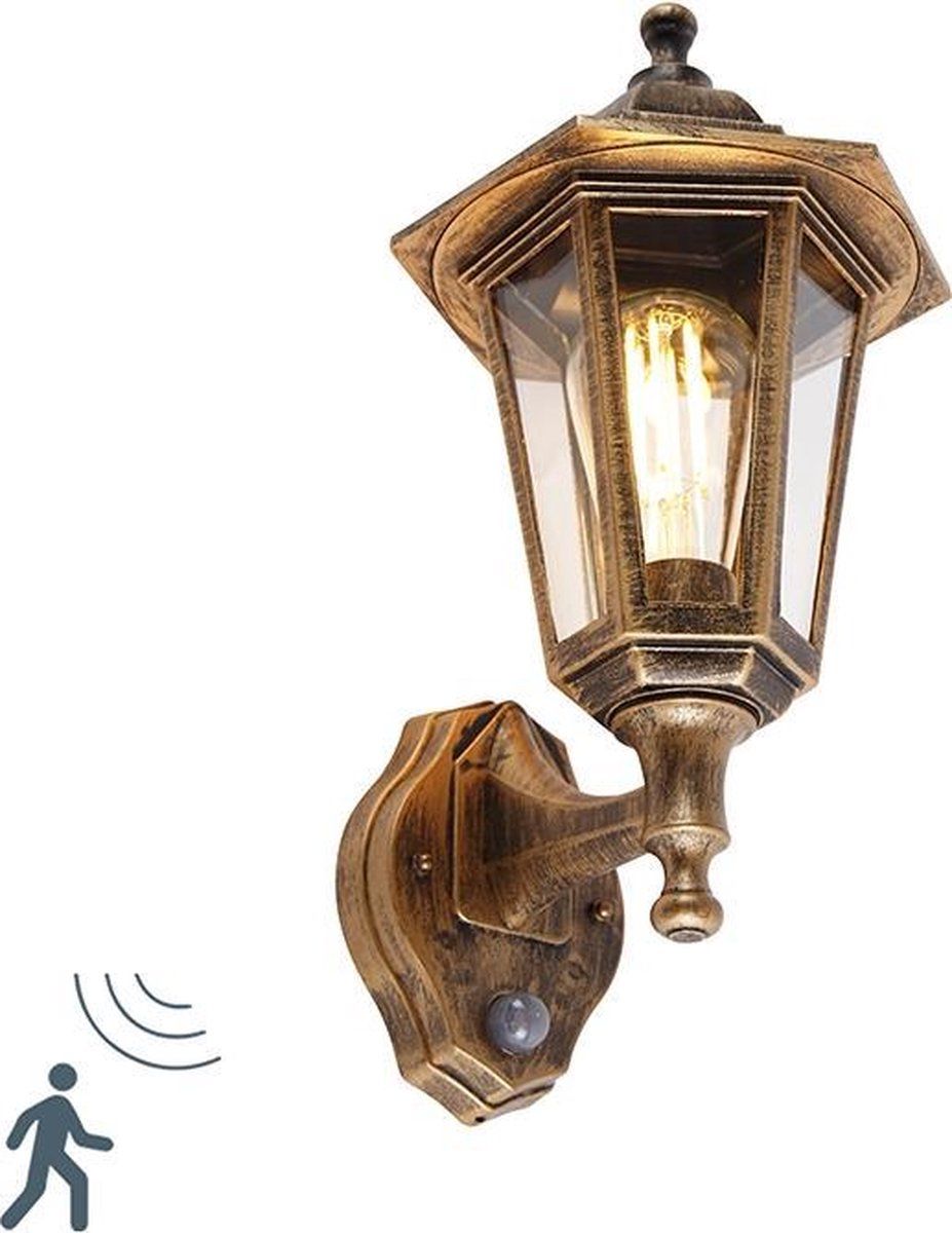 QAZQA New Haven - Klassieke Wandlamp met Bewegingsmelder - Goud
