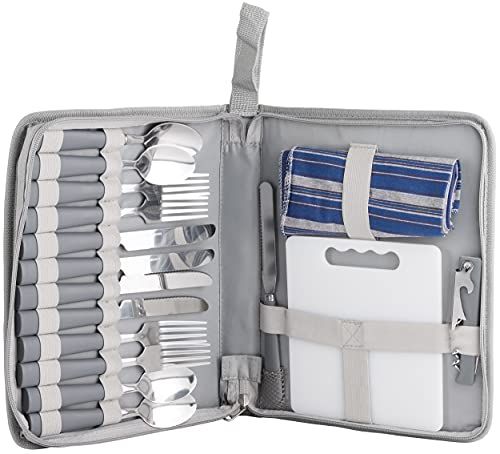 BRUBAKER Outdoor picknick bestekset voor 4 personen - grijs