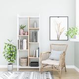 Hanah Home Moderne Scandinavische boekenplank, wit & oak, 63,2 x 25 x 160 cm
