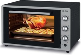 ICQN XXL Vrijstaande Oven - 60 Liter - Convectie Mini Oven - Heteluchtoven - Grill & Rotisseriefunctie - Timer - Grijs