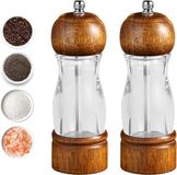Set de 2 moulins à sel et poivre 16 cm moulin à sel en bois avec fenêtre en acrylique - moulin à poivre manuel rechargeable avec grossier réglable