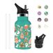 Grsta Drinkfles voor kinderen, 350 ml, thermosfles, personaliseerbaar, BPA-vrij, drinkfles met rietje, gemakkelijk te dragen, thermofles voor meisjes, voor school, camping, kantoor, groen