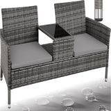 Tectake Wicker Tuinbank met Tafel - 2-zits - Grijs