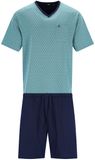 Hajo heren shortama turquoise met driehoekjes - Blauw - Maat - 56