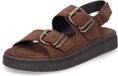 Tamaris Dames Platte Sandalen 1-28104-46 Bruin Suède Rubber Gesp 40