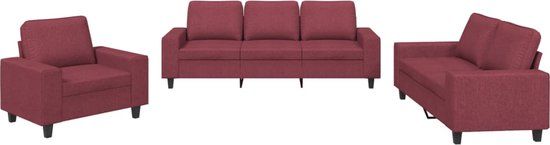 vidaXL 3-delige Loungeset Stof Wijnrood