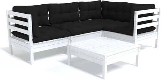 The Living Store Loungeset - Grenenhout - Wit - 63.5 x 63.5 x 62.5 cm - 4 zitplekken - Hout