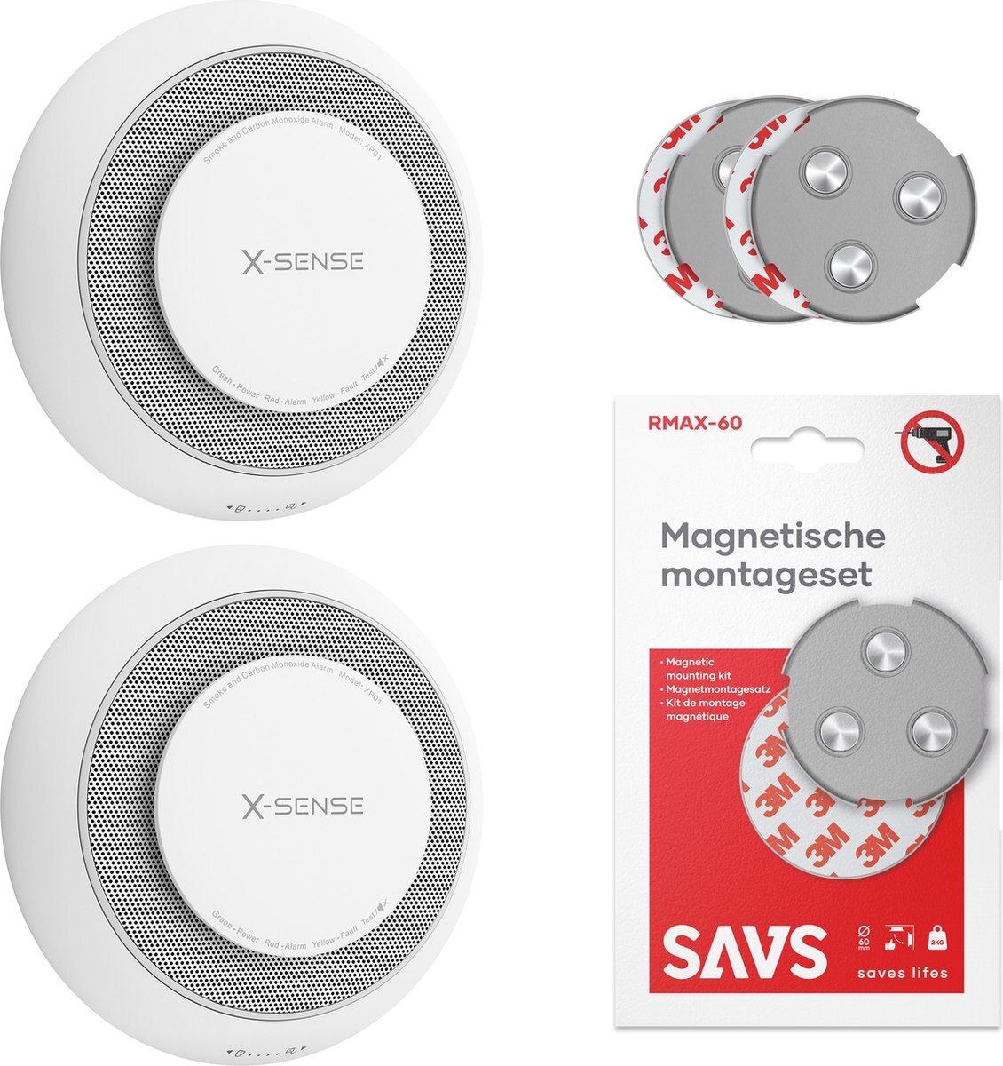 X-sense XP01 Combimelder - Met magneet montage - 2 Combimelders - Rook en koolmonoxide - 10 Jaar batterij - Rookmelder en koolmonoxidemelder - Rook én CO melder zonder boren