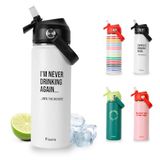 Fisura – Originele thermosfles "I’m never drinking again”. 500 ml, roestvrijstalen constructie, BPA-vrij. Uitgerust met een rietje, geschikt voor sport, trips, outdoor en kantooromgeving.