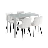 Vicco Ensemble de table à manger "Grand", Blanc 120 x 70 cm | avec 4 chaises (beige)