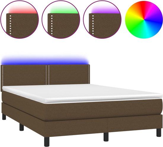 vidaXL Boxspring met matras en LED stof donkerbruin 140x200 cm