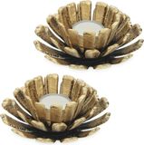 Merkloos Relaxdays theelichthouder - set van 2 - 6 x 13,5 cm - bloem - gietijzer - binnen - buiten - goud