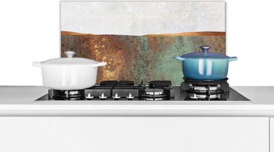 KitchenYeah Spatscherm keuken - Landschap - Goud - Luxe - Abstract - 60x30 cm - Aluminium