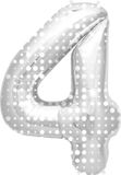 Folat Cijfer Ballon Nummer 4 met Stippen - 86cm - Zilverkleurig