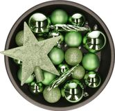 Decoris kerstballen set - 34-dlg - groen - incl. piek - kunststof - kerstversiering