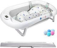 Opvouwbaar SUPERBE BEBE Opvouwbaar Babybad met Antislip Badkussen en Thermometer - Grijs