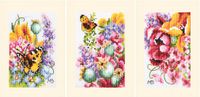 Lanarte Borduurpakket - Borduurset - Borduurpakket volwassenen - Telpakket - 10.5 x 15cm - Wenskaart kit - Kleurig bloemenboeket - Marjolein Bastin - Set van 3