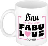 Bellatio Decorations Naam mok Lina - wit - Fabulous - keramiek - 300 ml - cadeau collega beker - cadeau