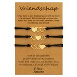 Pax Amare Vriendschapsarmbandjes voor 3 "Vriendschap" - Hartjes - BFF Armbandjes met Cadeau Kaartje - Goudkleurig - Elastisch Verstelbaar