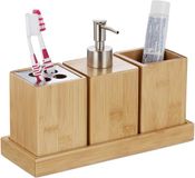 Merkloos Relaxdays Bamboe badkamerset - set van 4 - naturel