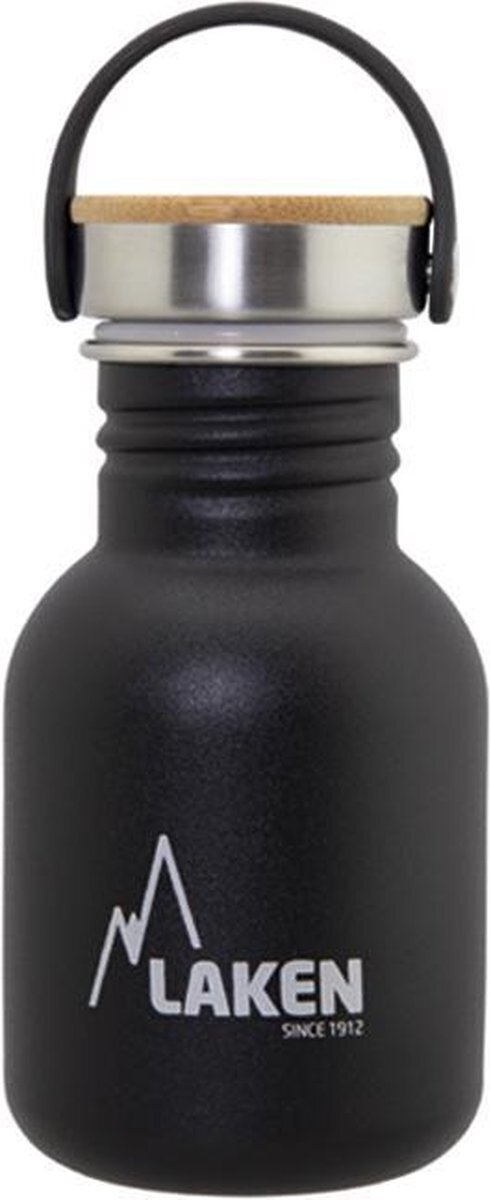 Laken RVS fles Basic Steel Bottle 350ml ,Bamboo S/S Cap - Zwart zwart