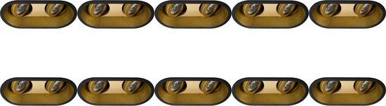 BES LED Spot Armatuur 10 Pack - Zwart/Goud - Ovaal - GU10 - Kantelbaar - Incl. Sensor