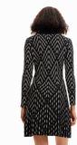 Desigual Jurk Dames Zwart Zebraprint Katoen Lange Mouw Casual XS