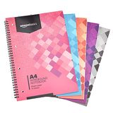 Amazon Basics Notitieboek met ringband, verschillende kleuren, 70 vellen / 140 pagina's, A4, 90 g/m2, set van 5