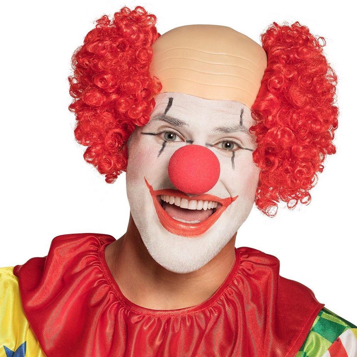 Boland Pruik Clown - Baldy - Kaal - Rood
