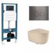 QeramiQ Dely Swirl Toiletset - reservoir encastré Qeramiq Flush - siège 35mm - plaque de commande métal gunmetal - boutons ronds - beige