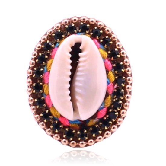 Deja Jewels Handgemaakte verstelbare leren Boho ring multicolor met schelp en kristal