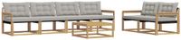 vidaXL - Bank loungeset - 6 zitplekken - Acacia hout - Wit en lichtgrijs