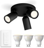 Philips Hue Pongee Opbouwspot (Zwart) - 3 lichts - Warm/Koelwit Licht | Incl. Hue Dimmer Switch - Plafondspot - GU10 - Hue White Ambiance