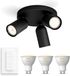 Philips Hue Pongee Opbouwspot (Zwart) - 3 lichts - Warm/Koelwit Licht | Incl. Hue Dimmer Switch - Plafondspot - GU10 - Hue White Ambiance
