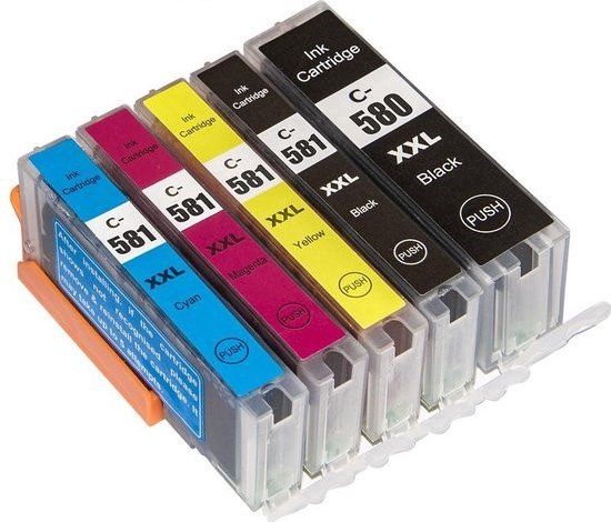 Inktkenners Inktcartridge voor Canon 580/581 - Multipack 5 stuks - Zwart, Cyaan, Magenta, Geel