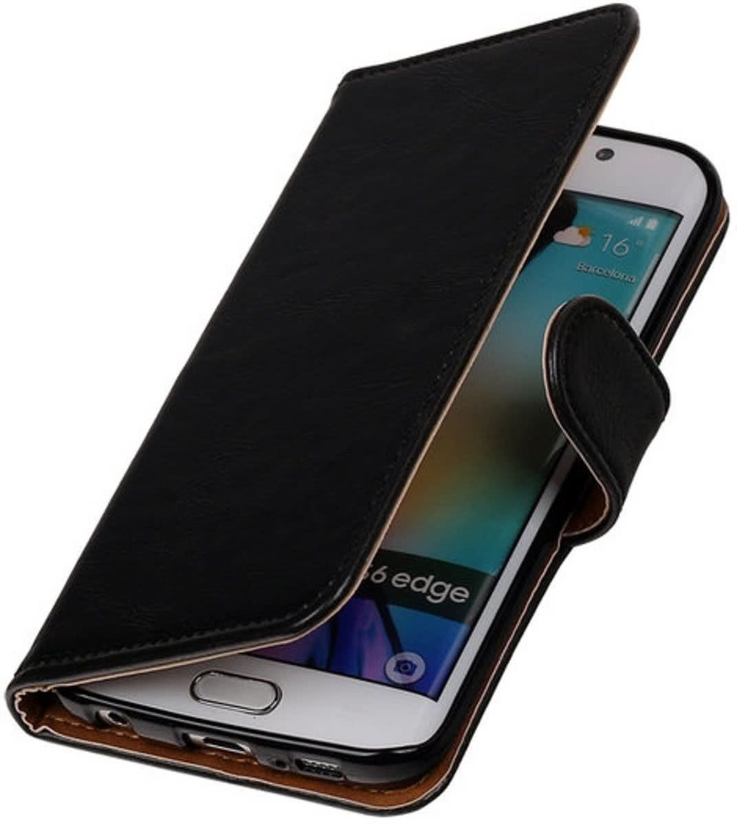 Best Cases Zwart Pull-Up PU Hoesje Samsung Galaxy S6 Edge Booktype Wallet Cover