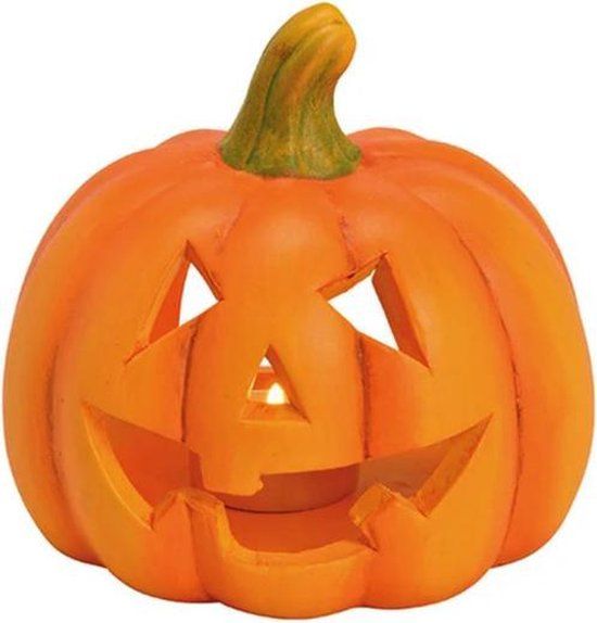 Merkloos Halloween Theelichthouder Pompoen - 13 x 12 cm - Oranje - Kaarsenhouder
