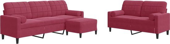 vidaXL 3-delige Loungeset met kussens en bolsters fluweel wijnrood