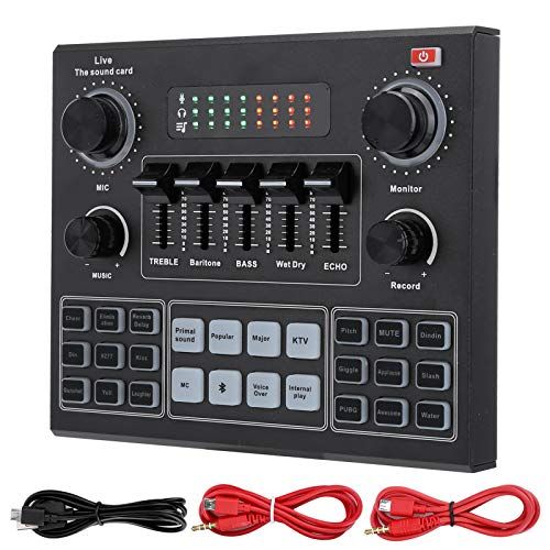 Cuifati Stereo-audiomixer, V9 Bluetooth-geluidskaart Stereo-audiomixer, professionele audiomixer Geluidskaart USB, Bluetooth, digitale mp3 Computeraudiomixer voor computerspel Mobiele telefoon Live-uitzending