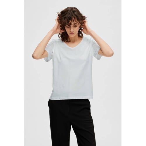 SELECTED FEMME T-shirt SLFESSENTIAL - Wit - Biologisch Katoen