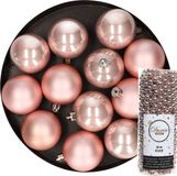 Kaemingk B.V. Boules de Noël 12x 6 cm - incl. guirlande de perles 10 m - rose clair - plastique