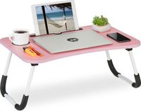 Merkloos Relaxdays laptoptafel bank - inklapbaar - met tablethouder - 26 x 63 x 40 cm - roze