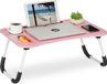 Merkloos Relaxdays laptoptafel bank - inklapbaar - met tablethouder - 26 x 63 x 40 cm - roze