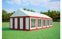 Tente de réception 4x10 m STANDARD – PVC 500 g/m², ignifuge, tubes en acier galvanisé Ø38 mm, jusqu'à 80 personnes - Rouge-blanc