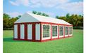 Tente de réception 4x10 m STANDARD – PVC 500 g/m², ignifuge, tubes en acier galvanisé Ø38 mm, jusqu'à 80 personnes - Rouge-blanc