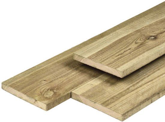 Merkloos Midden-Europees grenen tuinplank gedroogd, groen geimpregneerd, geschaafd 4rh 1,6 x 14,0 x 240 cm