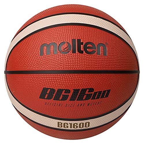 Molten BG1600 Basketbal, Binnen/Buiten, Rubber, Maat 6, Oranje/Ivoor, Geschikt voor Jongens 12, 13, 14 en Meisjes 14 & Volwassen