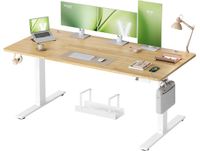 Songmics Bureau - In Hoogte Verstelbaar met Geheugenfunctie - Zit-Sta - Goudeiken en matwit - 180 x 80 x (72-120) cm
