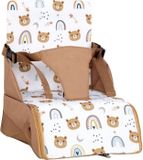 TINEO Nomade, rehausseur pour siège auto, ultra compact, 30 x 28 x 13 cm, couleur : camel/ours, avec ceinture de sécurité, sangles réglables