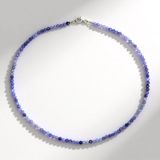 Cavill - Elegante 925 Sterling Zilver Ketting met Facet Geslepen Blauwe Tanzaniet Kralen - 50,431 ct - Rhodium Afwerking - Dames Sieraad - 45 cm